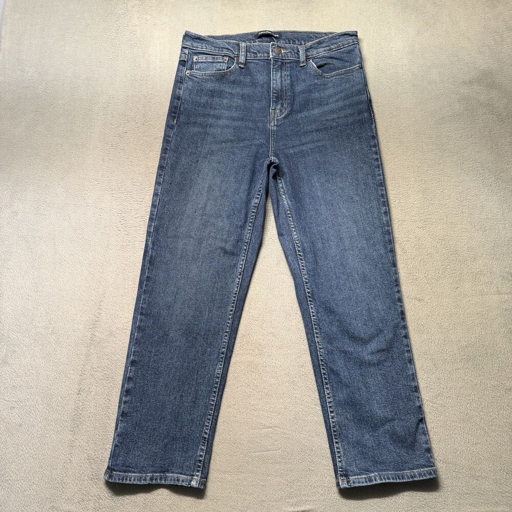 Calvin Klein Womens 12 Straight Leg Stretch Denim High Rise Blue Jeans